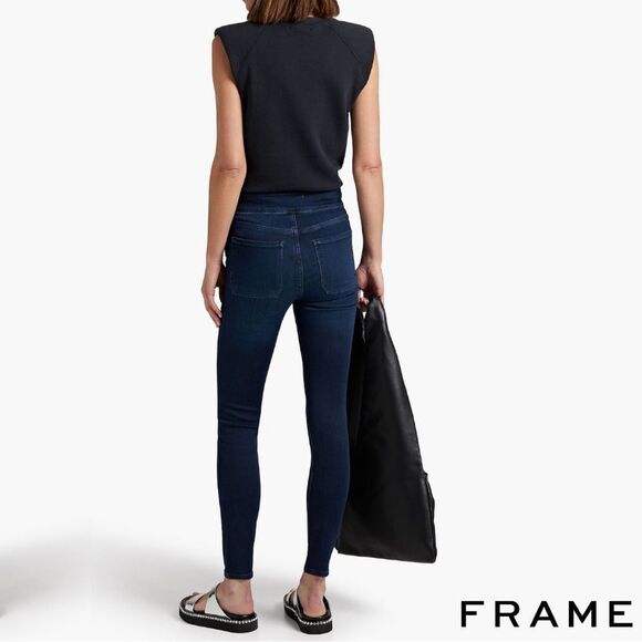 Frame **NWT** Le Francoise High-Rise Button-Trimmed Skinny Jeans in Paton Blue - Picture 4 of 9